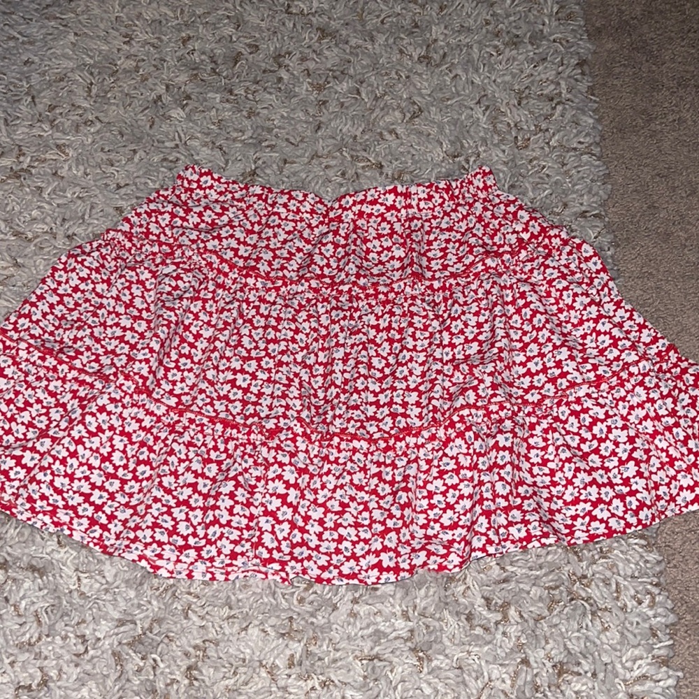 Red Floral Print Ruffled Skirt